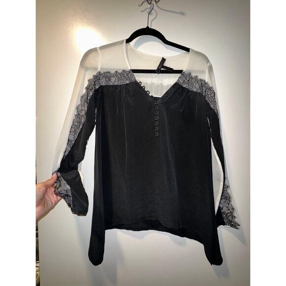 BCBGMAXAZRIA Womens Black and White Silk Blouse Size XS - Picture 3 of 4